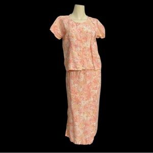 Liz Claiborne Linen Blend Wrap Skirt Suit 2 piece Peach Floral Size S/6